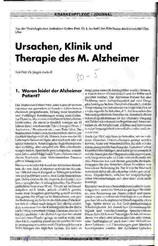 Vorschauseite 1: Ursachen, Klinik und Therapie des M. Alzheimer