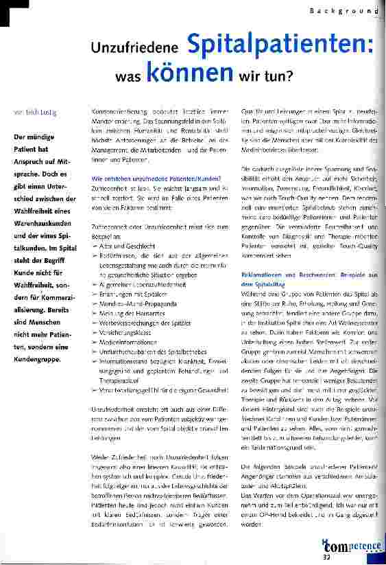 Vorschauseite 1: Unzufriedene Spitalpatienten: was können wir tun?
