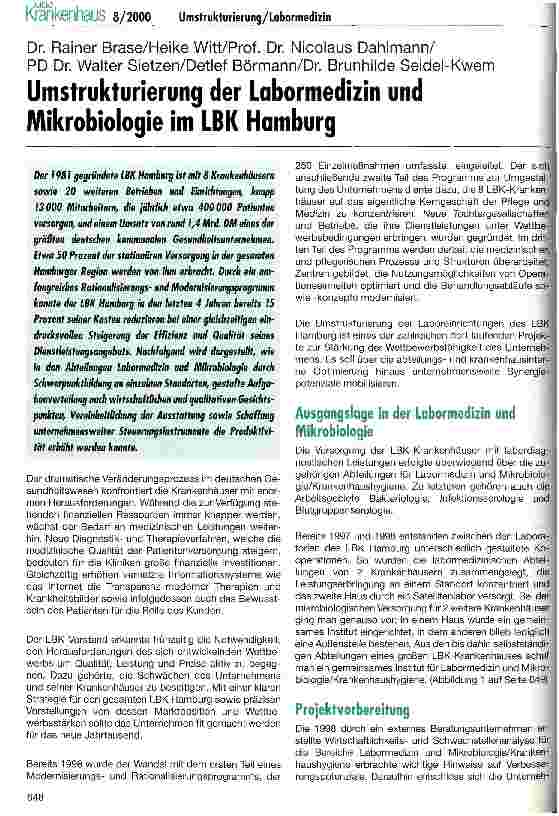 Vorschauseite 1: Umstrukturierung der Labormedizin und Mikrobiologie im LBK Hamburg