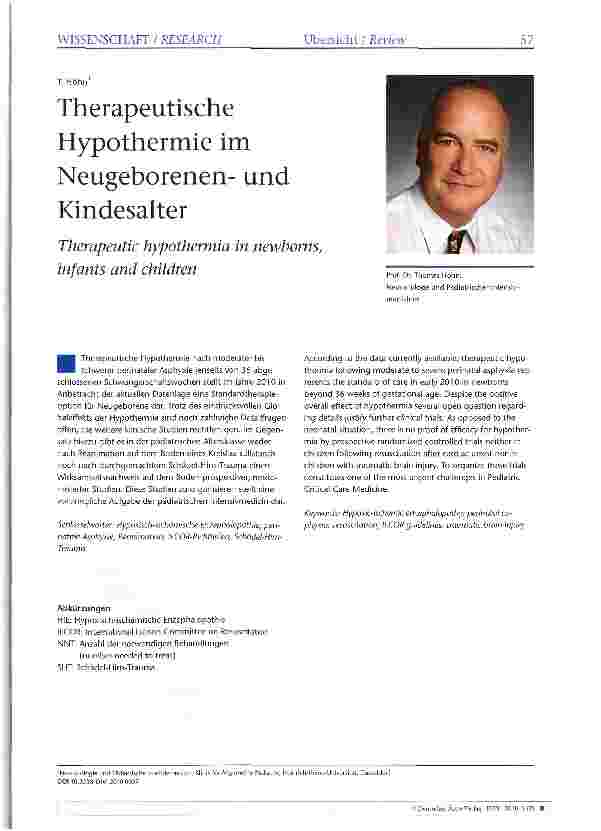 Vorschauseite 1: Therapeutische Hypothermie im Neugeborenenund Kindesalter