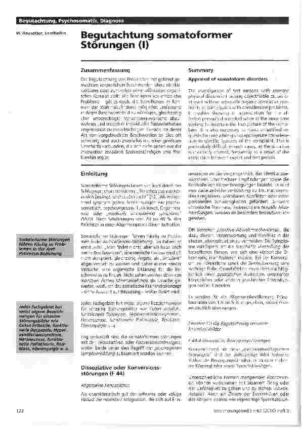 Vorschauseite 1: Begutachtung somatoformer Störungen (I)
