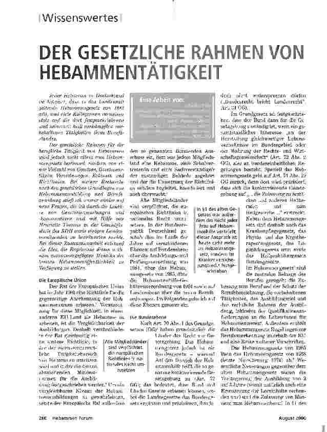 Vorschauseite 1: DER GESETZLICHE RAHMEN VON HEBAMMENTÄTIGKEIT