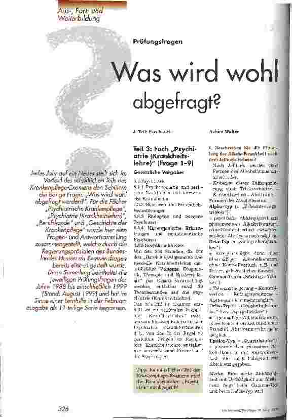 Vorschauseite 1: Prüfungsfragen: was wird wohl abgefragt? 3. Teil: Psychiatrie