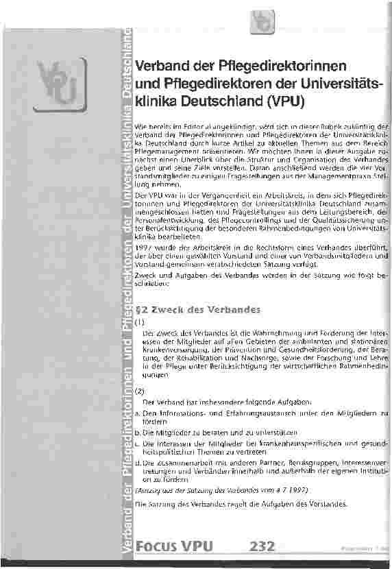 Vorschauseite 1: Verband der Pflegedirektorinnen und Pflegedirektoren der Universitätsklinika Deutschland (VPU)