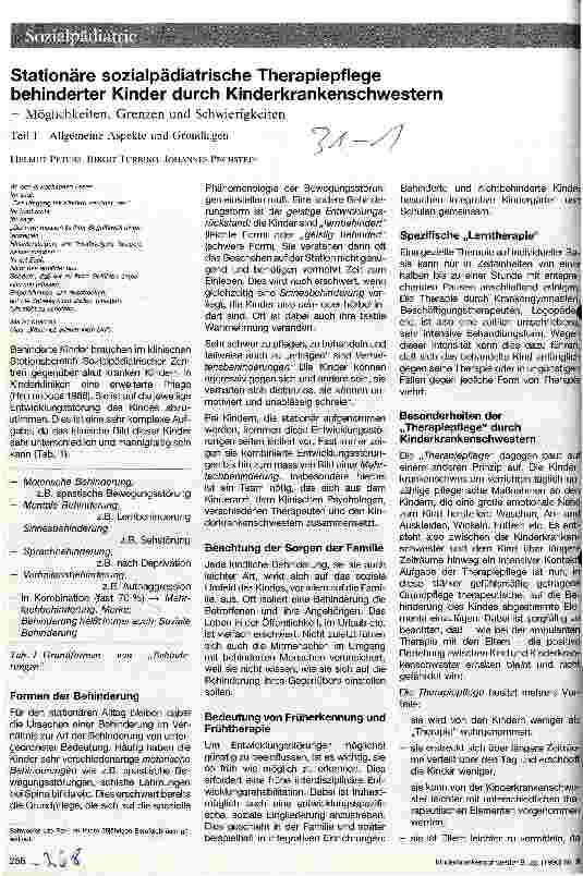 Vorschauseite 1: Stationäre sozialpädiatrische Therapiepflege behinderter Kinder durch Kinderkrankenschwestern - Möglichkeiten, Grenzen und Schwierigkeiten