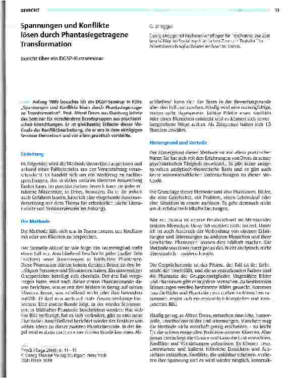 Vorschauseite 1: Spannungen und Konflikte lösen durch Phantasiegetragene Transformation Bericht über ein DGSP-Kurzseminar