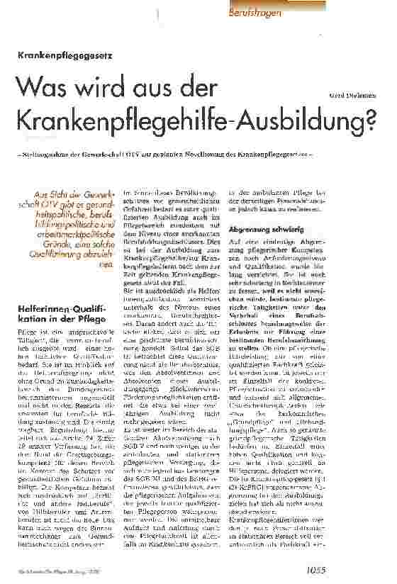 Vorschauseite 1: Was wird aus der Krankenpflegehilfe-Ausbildung? Krankenpflegegesetz