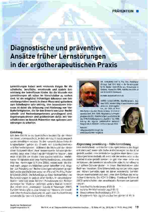 Vorschauseite 1: Diagnostische und präventive Ansätze früher Lernstörungen in der ergotherapeutischen Praxis