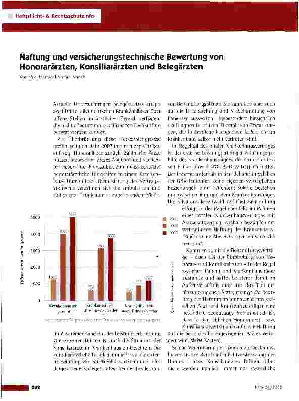 Vorschauseite 1: Haftung und versicherungstechnische Bewertung von Honorarärzten, Konsiliararzten und Belegärzten
