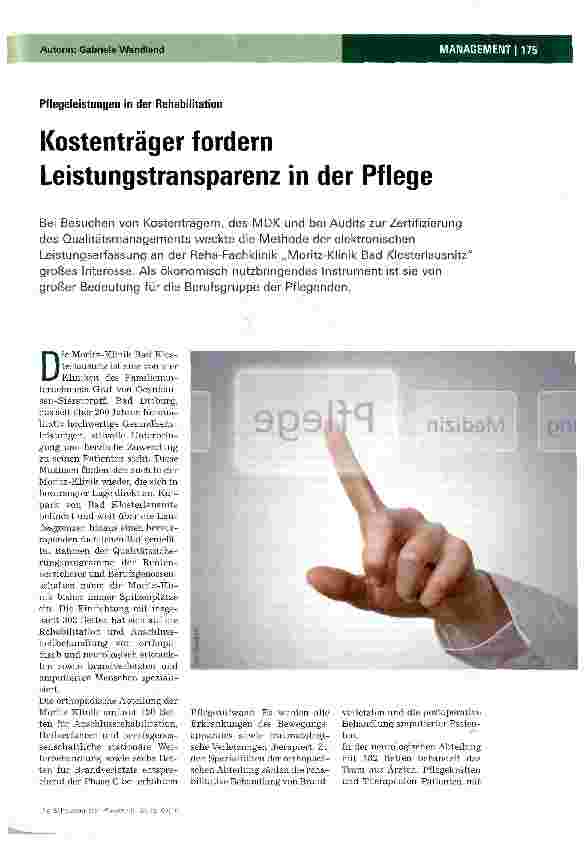 Vorschauseite 1: Kostenträger fordern Leistungstransparenz in der Pflege
