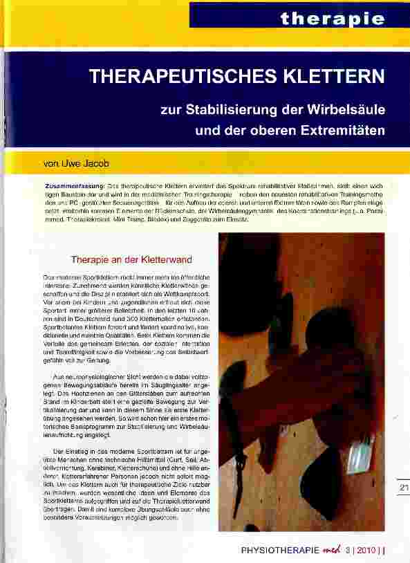 Vorschauseite 1: THERAPEUTISCHES KLETTERN zur Stabilisierung der Wirbelsäule und der oberen Extremitäten
