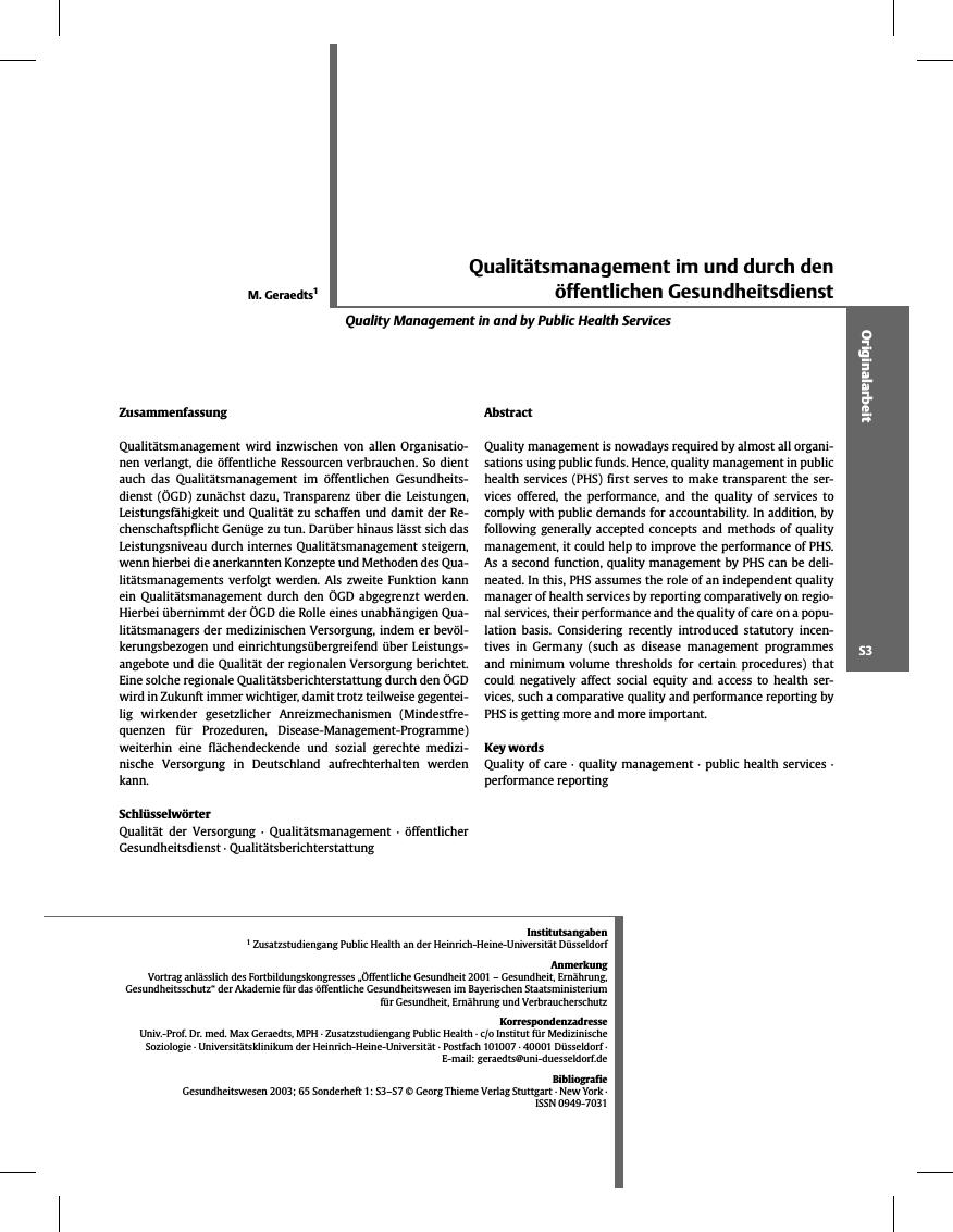 Vorschauseite 1: Qualitätsmanagement im und durch den öffentlichen Gesundheitsdienst