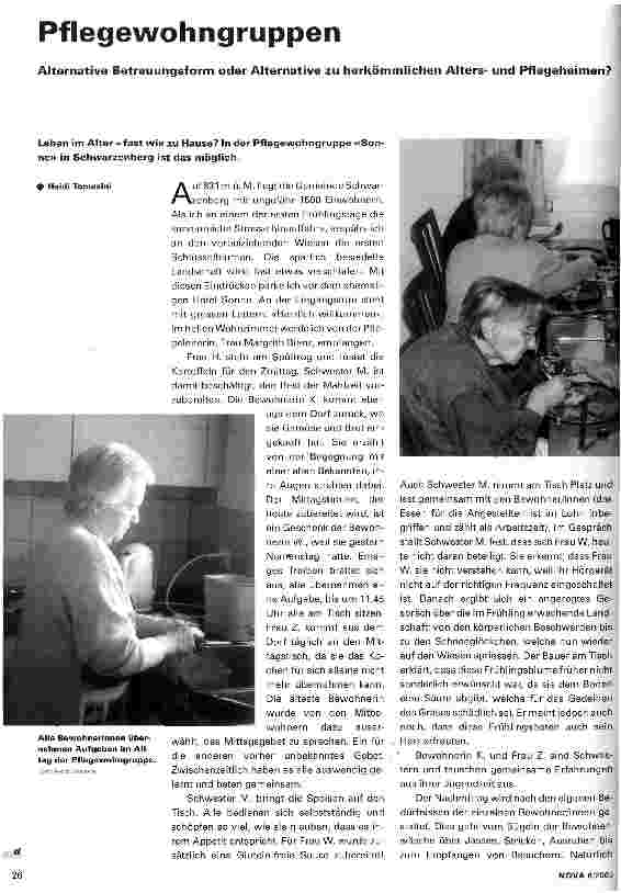 Vorschauseite 1: Pflegewohngruppen Alternative Betreuungsform oder Alternative zu herkömmlichen Altersund Pflegeheimen?