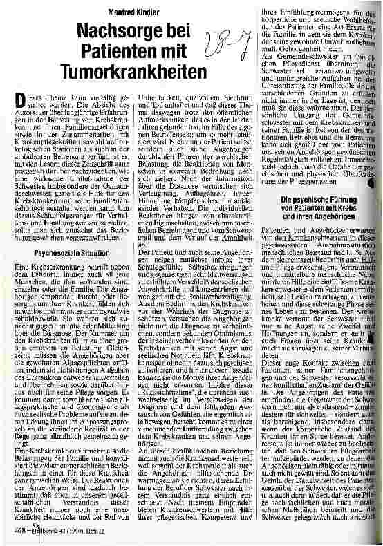 Vorschauseite 1: Nachsorge bei Patienten mit Tumorkrankheiten