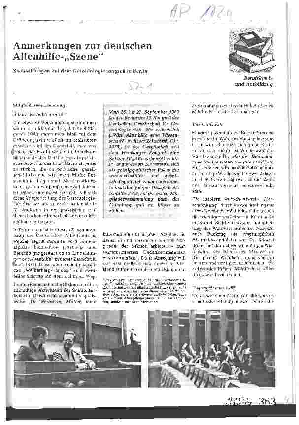 Vorschauseite 1: Anmerkungen zur deutschen Altenhilfe-Szene