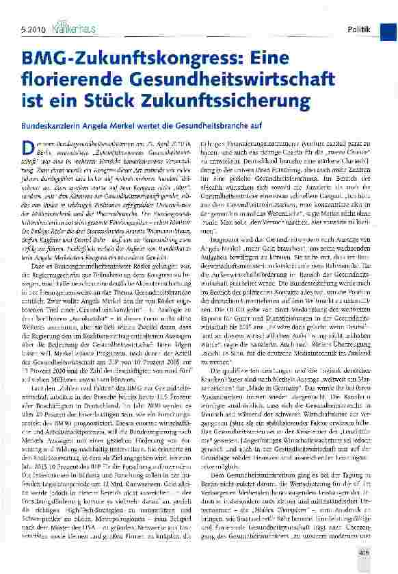 Vorschauseite 1: BAAG-Zukunftskongress: Eine florierende Gesundheitswirtschaft ist ein Stück Zukunftssicherung