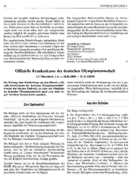 Vorschauseite 1: Offizielle Krankenkasse der deutschen Olympiamannschaft