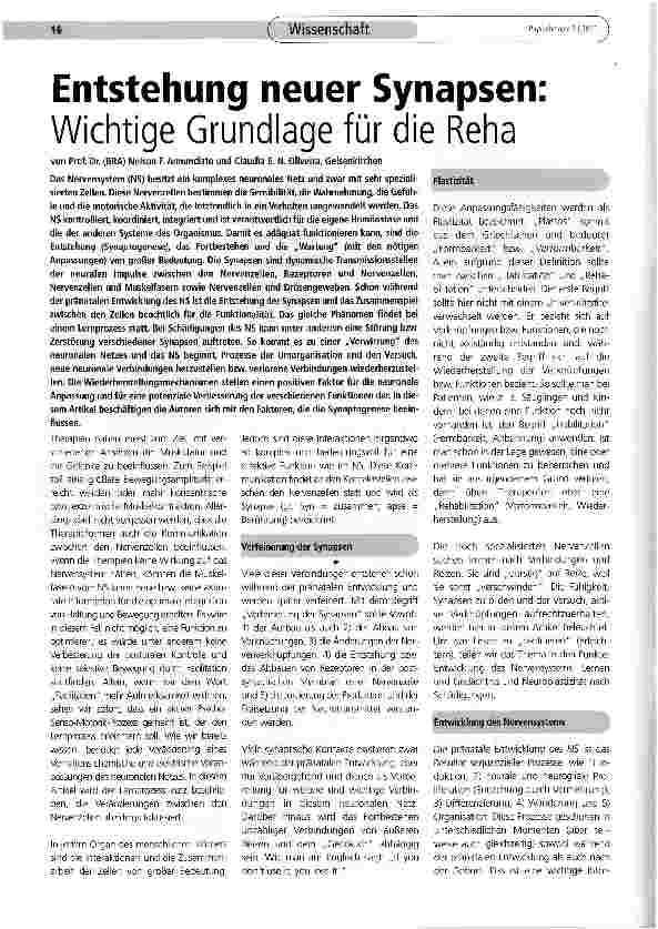 Vorschauseite 1: Entstehung neuer Synapsen: Wichtige Grundlage für die Reha