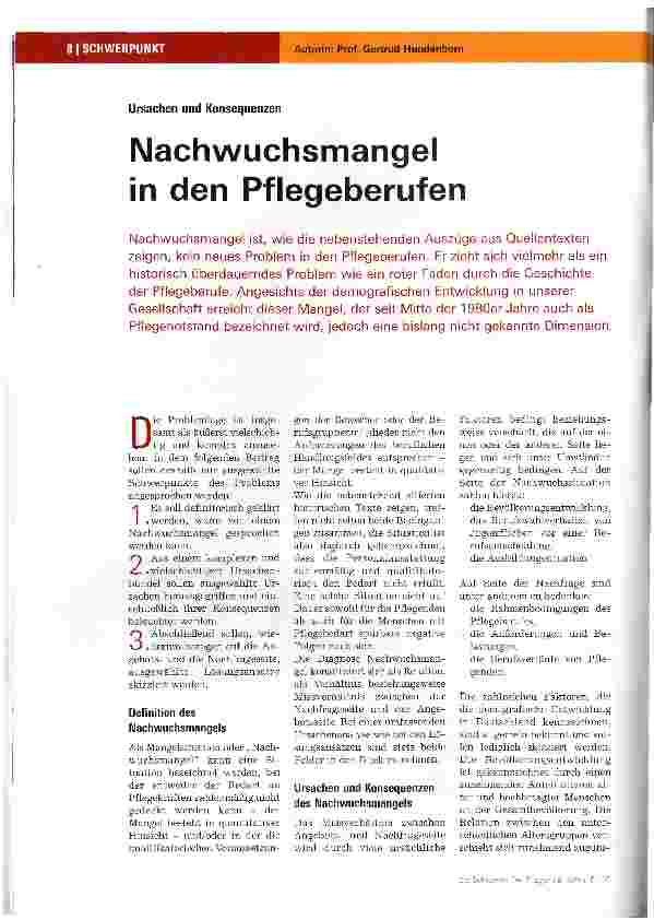 Vorschauseite 1: Nachwuchsmangel in den Pflegeberufen