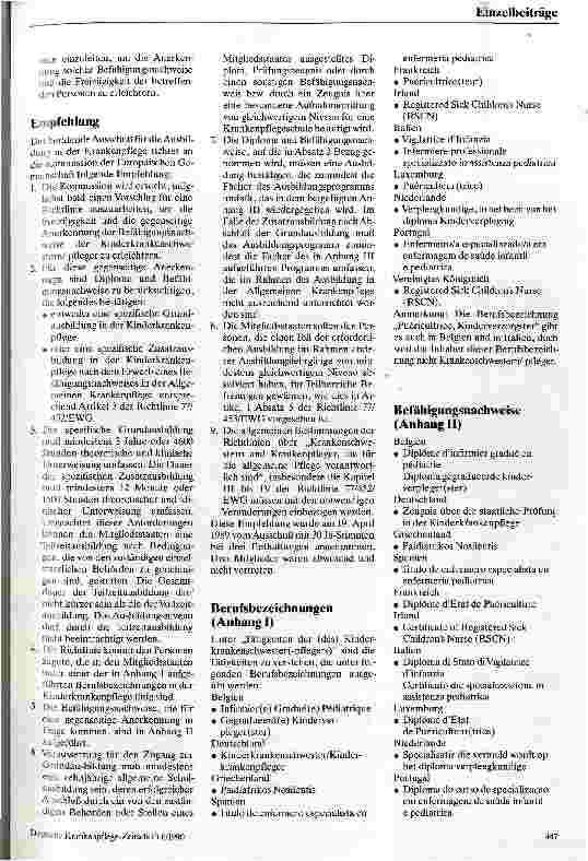 Vorschauseite 2: Empfehlungen für eine Richtlinie über die Kinderkrankenpflege in der Europäischen Gemeinschaft