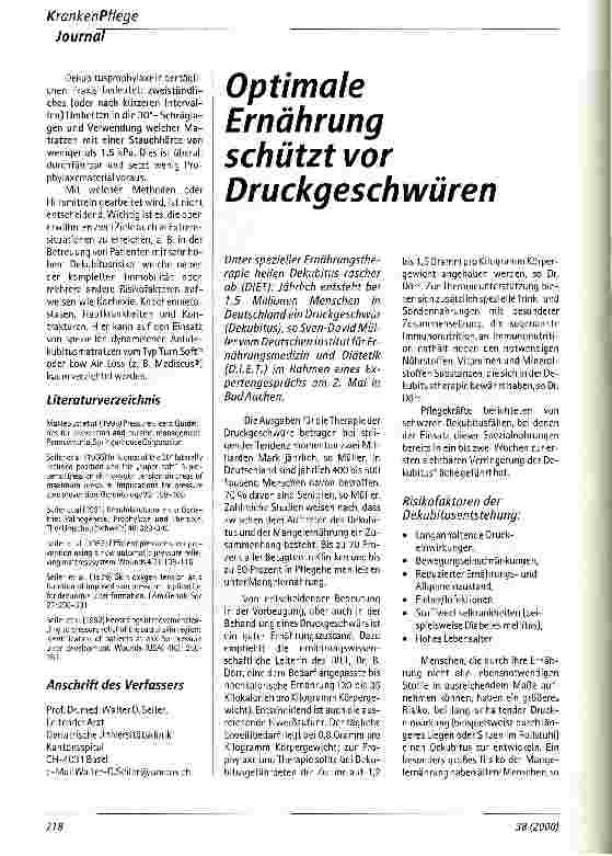 Vorschauseite 1: Optimale Ernährung schützt vor Druckgeschwüren