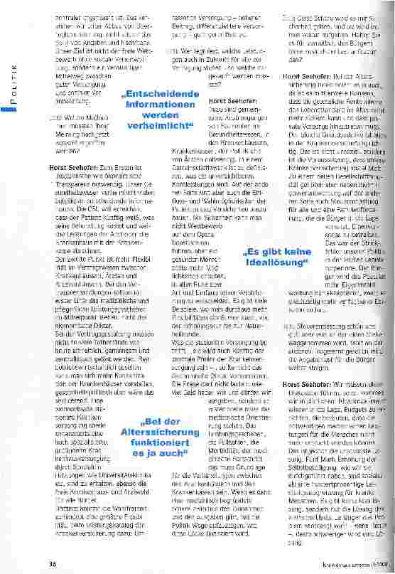 Vorschauseite 2: Die Lösung des kleinsten Übels suchen Vorstellungen der CSU zu einer sozial gerechten Gesundheitsreform