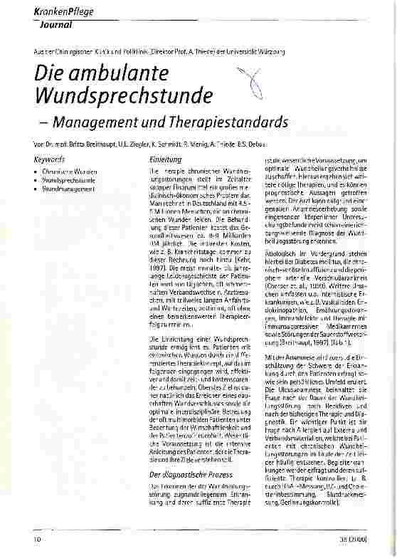Vorschauseite 1: Die ambulante Wundsprechstunde Management und Therapiestandards