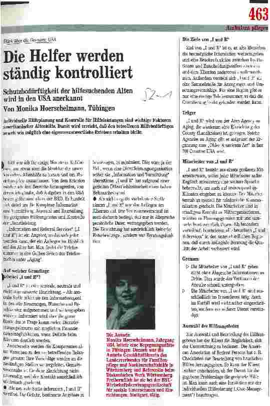 Vorschauseite 1: Blick über die Grenzen: USA: Die Helfer werden ständig kontrolliert. Schutzbedürftigkeit der hilfesuchenden Alten wird in USA anerkannt.