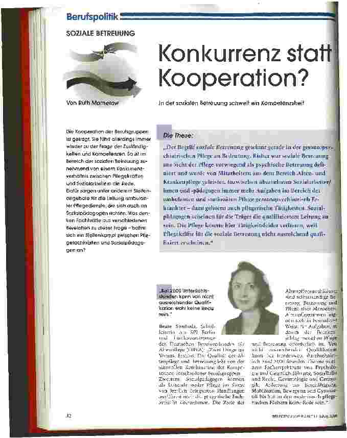 Vorschauseite 1: Konkurrenz statt Kooperation? In der sozialen Betreuung schwellt ein Kompetenzstreit