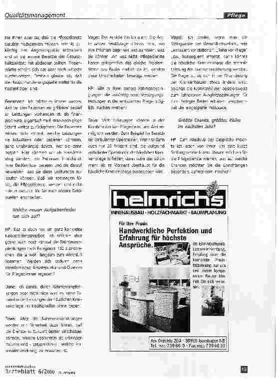 Vorschauseite 5: Ambulante Pflege:Qualität muß spürbar, sichtbar, greifbar sein!Ein Expertengespräch