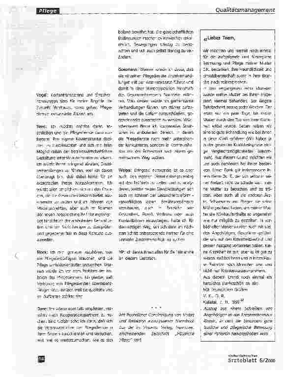 Vorschauseite 6: Ambulante Pflege:Qualität muß spürbar, sichtbar, greifbar sein!Ein Expertengespräch