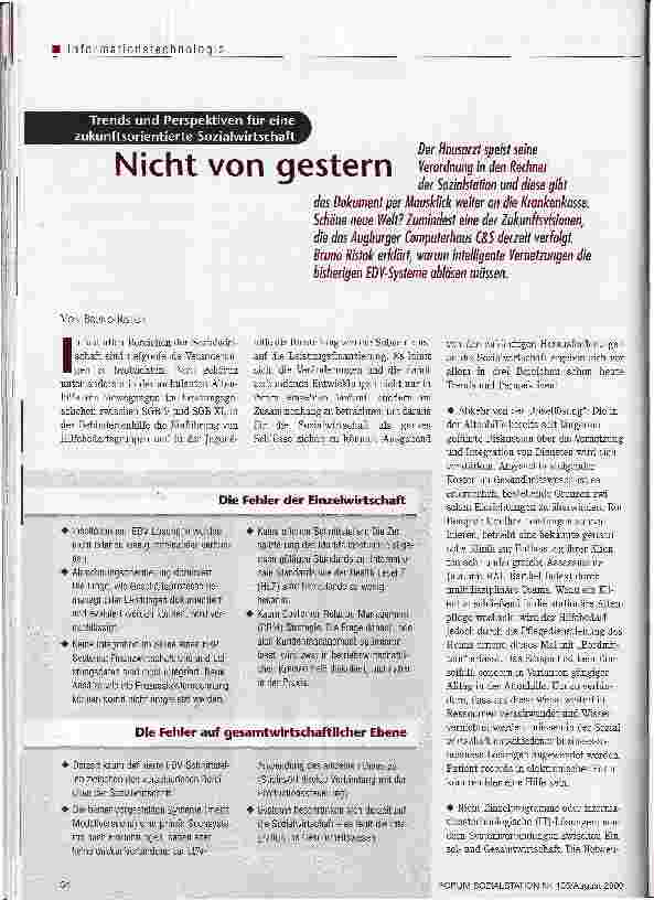 Vorschauseite 1: Nicht von gestern Trends und Perspektiven für eine zukunftsorientierte Sozialwirtschaft