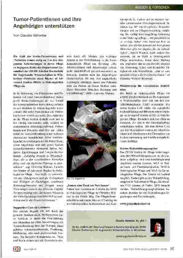 Vorschauseite 1: Tumor-Patientinnen und ihre Angehörigen unterstützen
