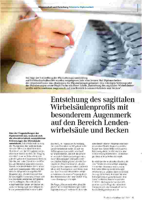 Vorschauseite 1: Entstehung des sagittalen Wirbelsäulenprofils mit besonderem Augenmerk auf den Bereich Lendenwirbelsäule und Becken