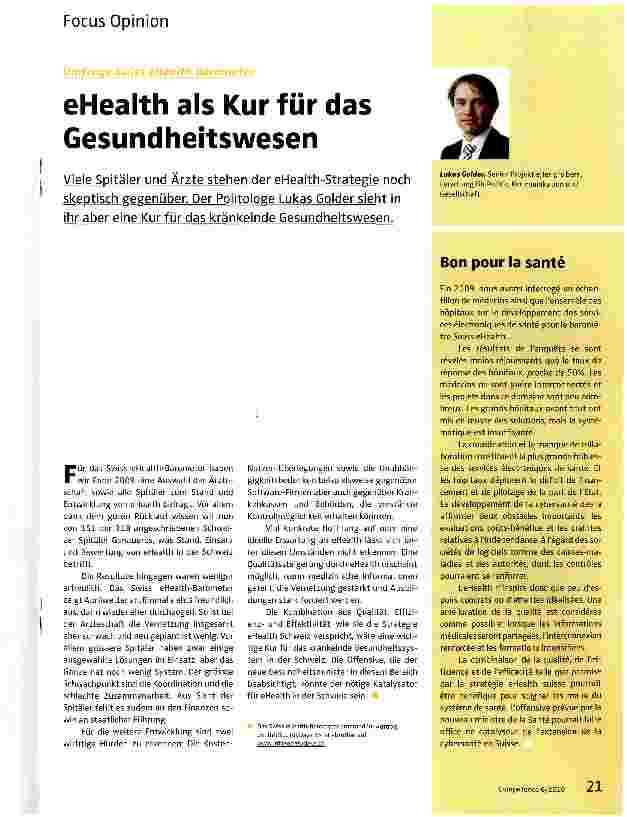 Vorschauseite 1: eHealth als Kur für das Gesundheitswesen