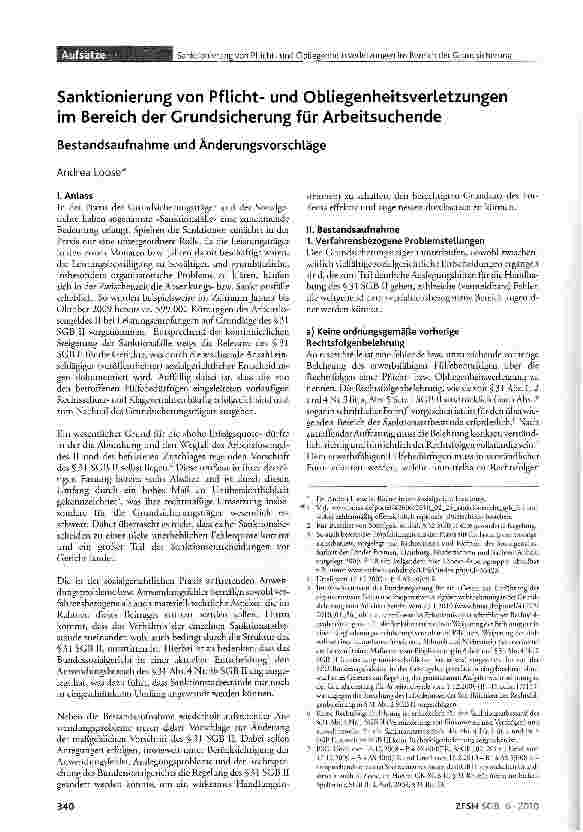 Vorschauseite 1: Sanktionierung von Pflichtund Obliegenheitsverletzungen im Bereich der Grundsicherung für Arbeitsuchende
