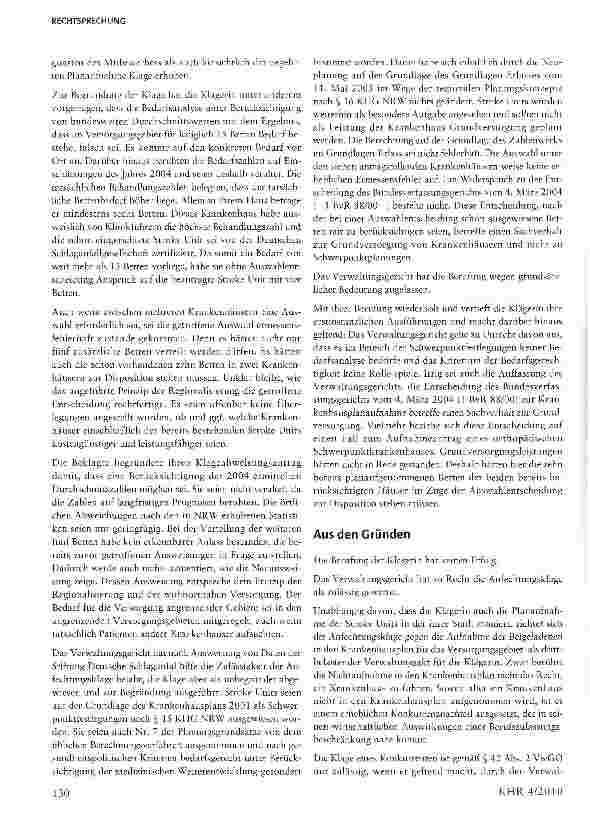 Vorschauseite 2: Krankenhausplanungsrecht§ 8 Abs. i S. 3 KHG i.V.m. § 18 Abs. l S. i KHG NRW (jetzt § 16 Abs. i S. i KHGG NRW)