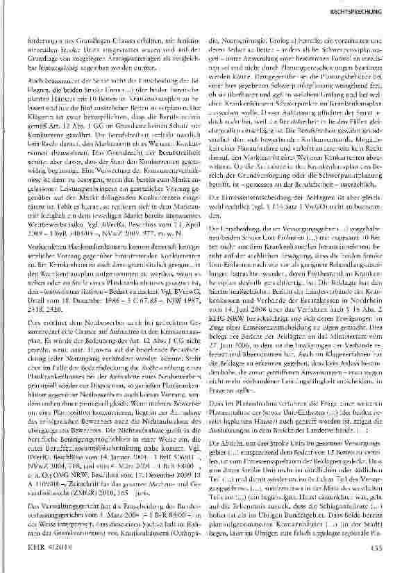 Vorschauseite 5: Krankenhausplanungsrecht§ 8 Abs. i S. 3 KHG i.V.m. § 18 Abs. l S. i KHG NRW (jetzt § 16 Abs. i S. i KHGG NRW)