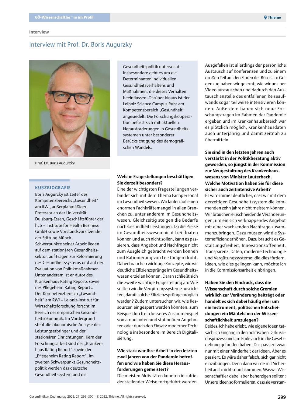 Vorschauseite 1: Interview - Interview mit Prof. Dr. Boris Augurzky