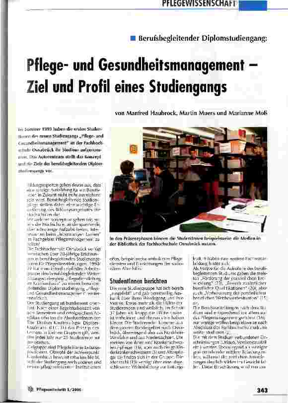 Vorschauseite 1: Pflegeund Gesundheitsmanagement - Ziel und Profil eines Studiengangs Berufsbegleitender Diplomstudiengang