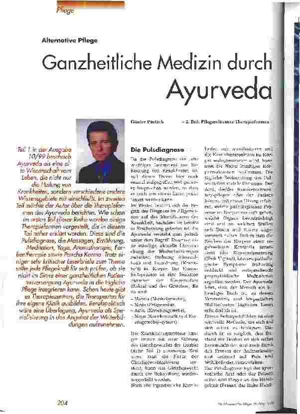 Vorschauseite 1: Ganzheitliche Medizin durch Ayurveda 2. Teil: Pflegerelevante Therapieformen