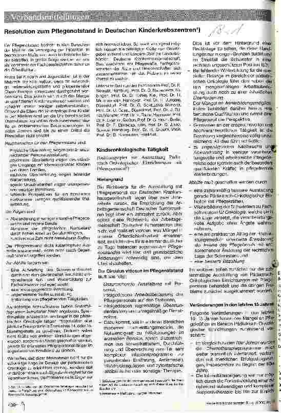 Vorschauseite 1: Resolution zum Pflegenotstand in Deutschen Kinderkrebszentren