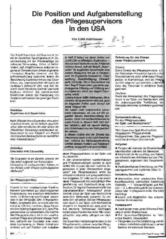 Vorschauseite 1: Die Position und Aufgabenstellung des Pflegesupervisors in den USA