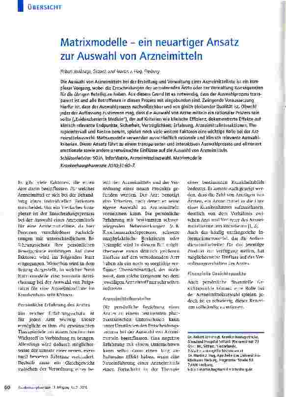 Vorschauseite 1: Matrixmodelle - ein neuartiger Ansatz zur Auswahl von Arzneimitteln