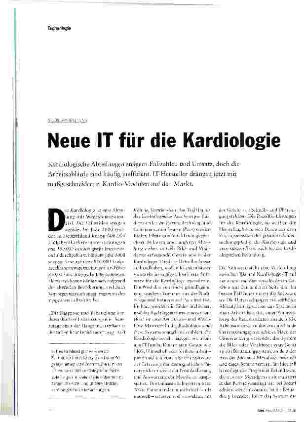 Vorschauseite 1: Neue IT für die Kardiologie