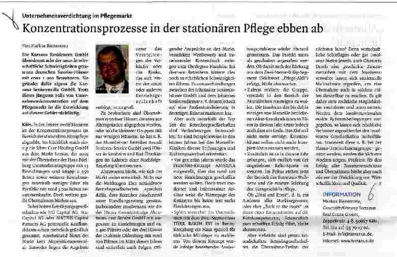 Vorschauseite 1: Konzentrationsprozesse in der stationären Pflege ebben ab