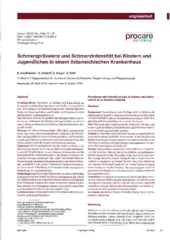 Vorschauseite 1: Schmerzprävalenz und Schmerzintensität bei Kindern und Jugendlichen in einem österreichischen Krankenhaus