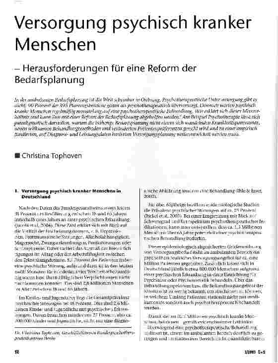 Vorschauseite 1: Versorgung psychisch kranker Menschen - Herausforderungen für eine Reform der Bedarfsplanung