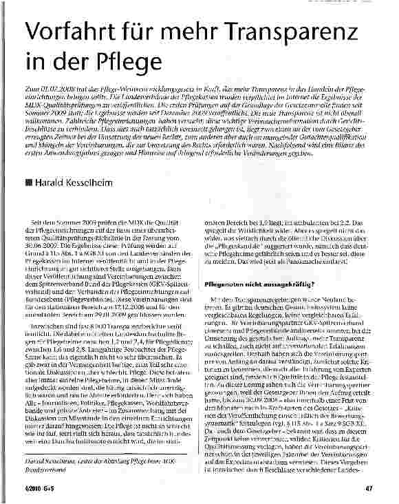 Vorschauseite 1: Vorfahrt für mehr Transparenz in der Pflege