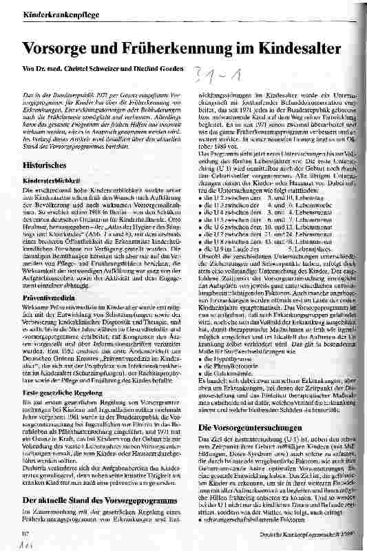 Vorschauseite 1: Vorsorge und Früherkennung im Kindesalter